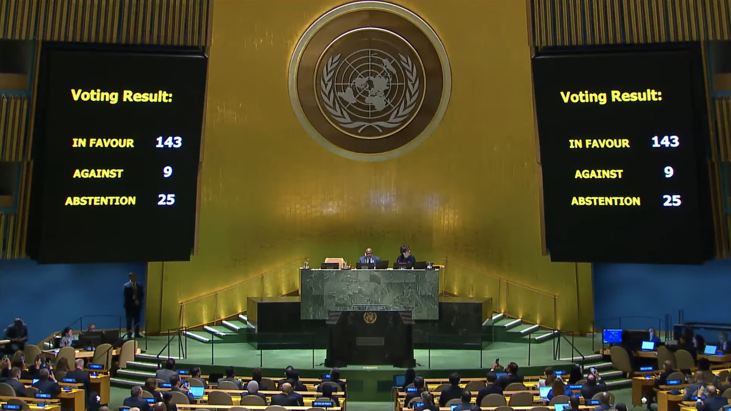 L’Assemblea Generale delle NU sostiene la richiesta della Palestina di diventare paese membro